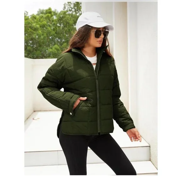 Huaqiao Womens Quilted Puffer Jackets Lightweight Zipper Short Padded Coat - Picture 3 of 9